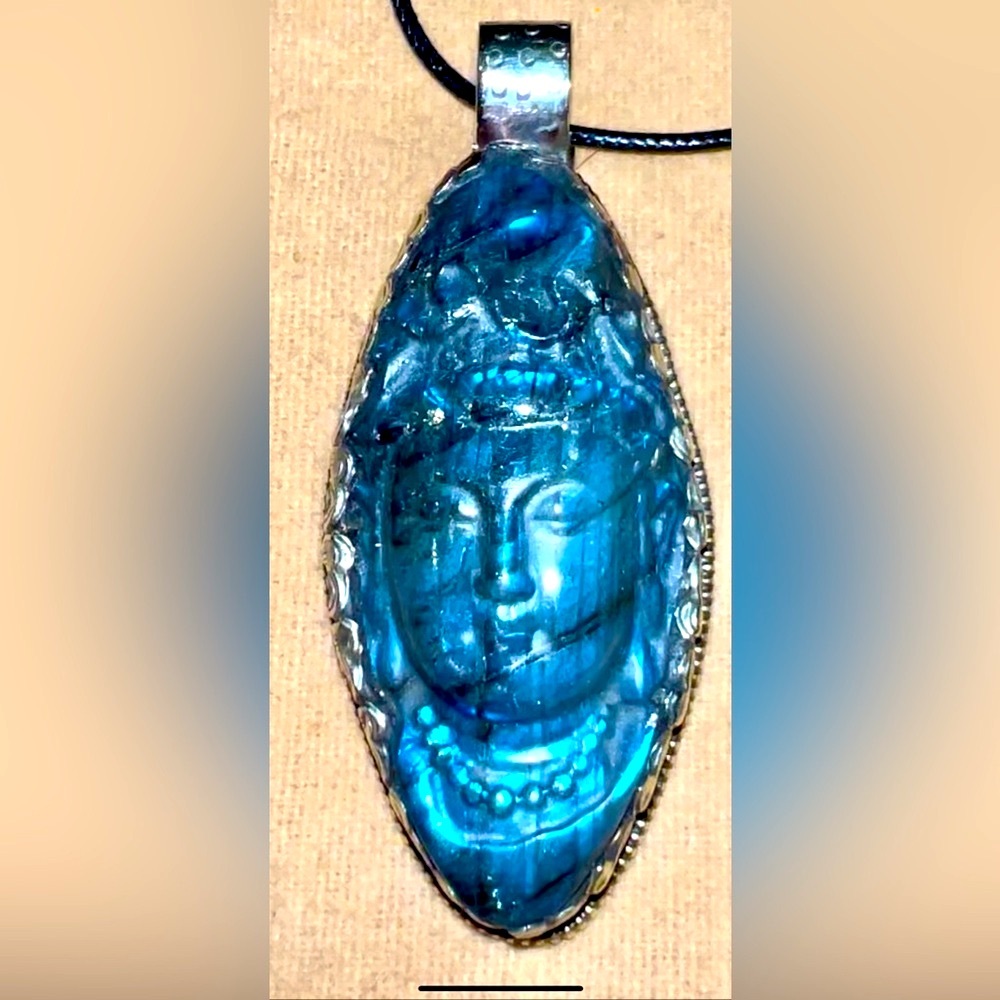 Labradorite Buddah Carved Handcrafted Tibetan Pendant